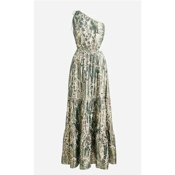 LAST ONE - J.Crew Collection one-shoulder cutout dress in floral Lurex® chiffon - Picture 4 of 13